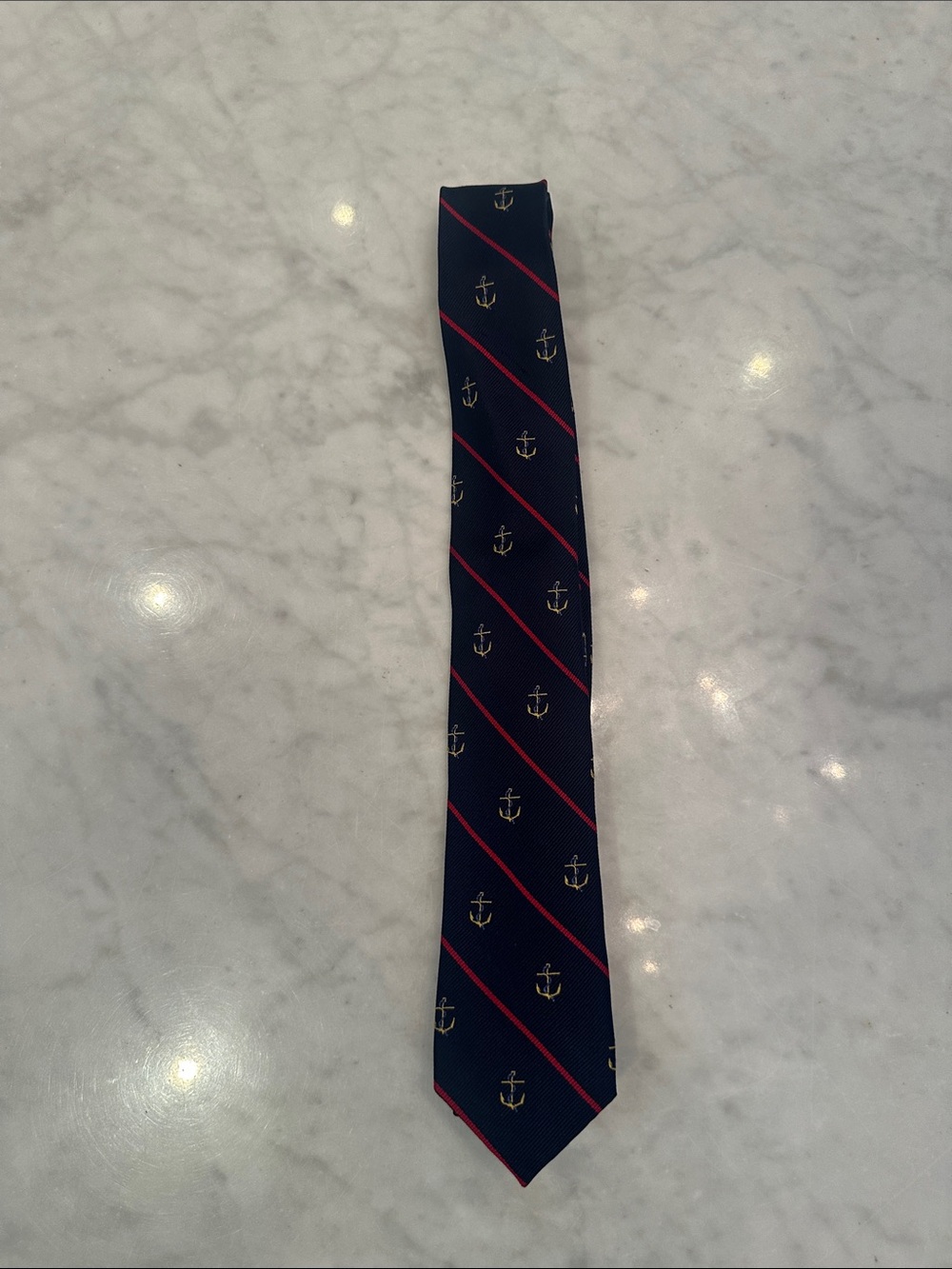 J. Crew Navy Anchor Pattern Silk Tie with Red Stripe